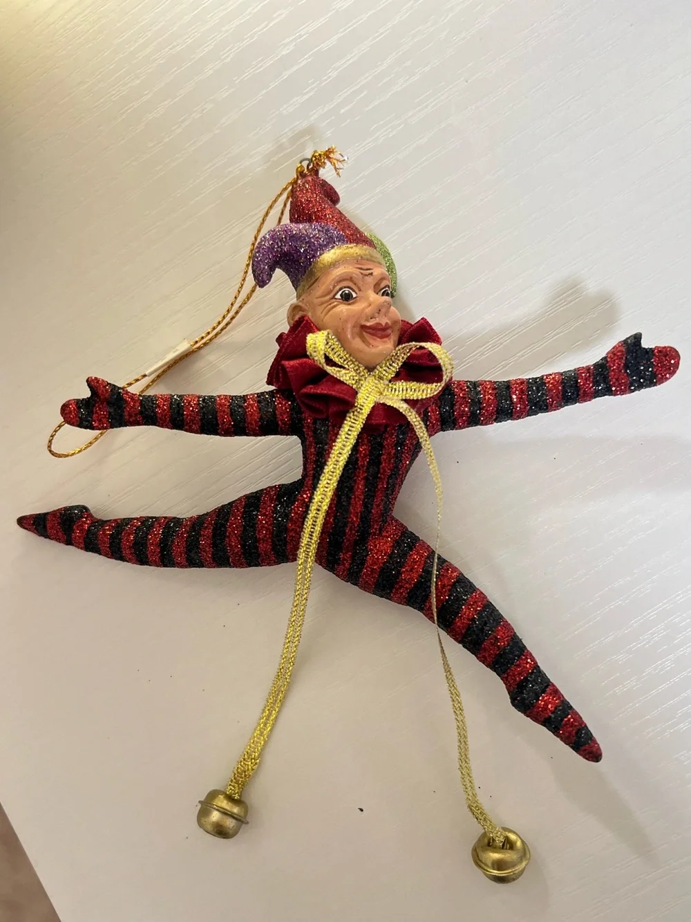 Katherine's Collection Red and Black Striped Jester Ornament